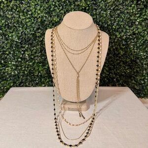 Stella & Dot Multi Layered Gold, Cream, and Black Bead Women's Necklace